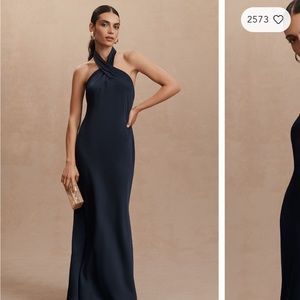 BHLDN Ruby Twist Halter Satin Gown in Midnight
